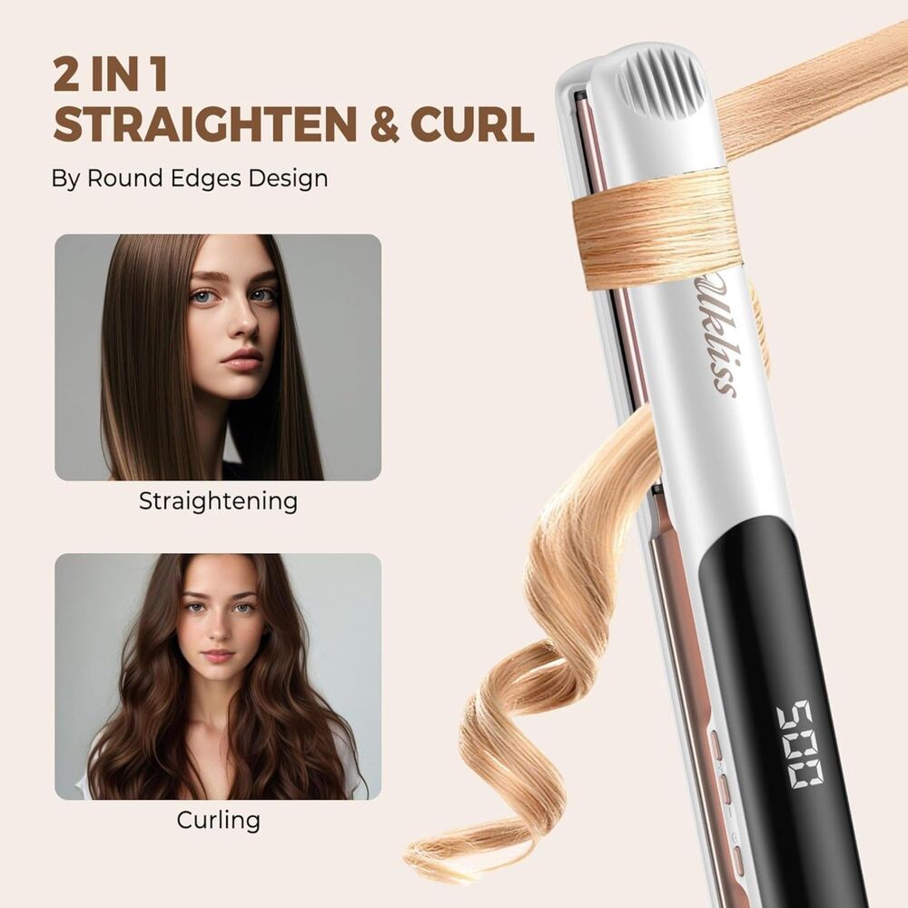 NEW UKLISS 2-in-1 Titanium Hair Straightener & Curler 1"